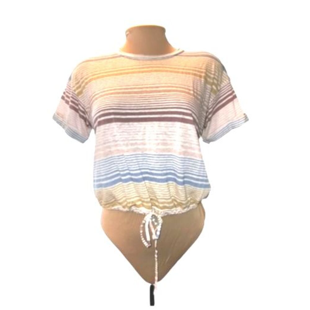American Eagle Multi Horizontally Striped Drawstring Hem Cropped T Shirt Size XS